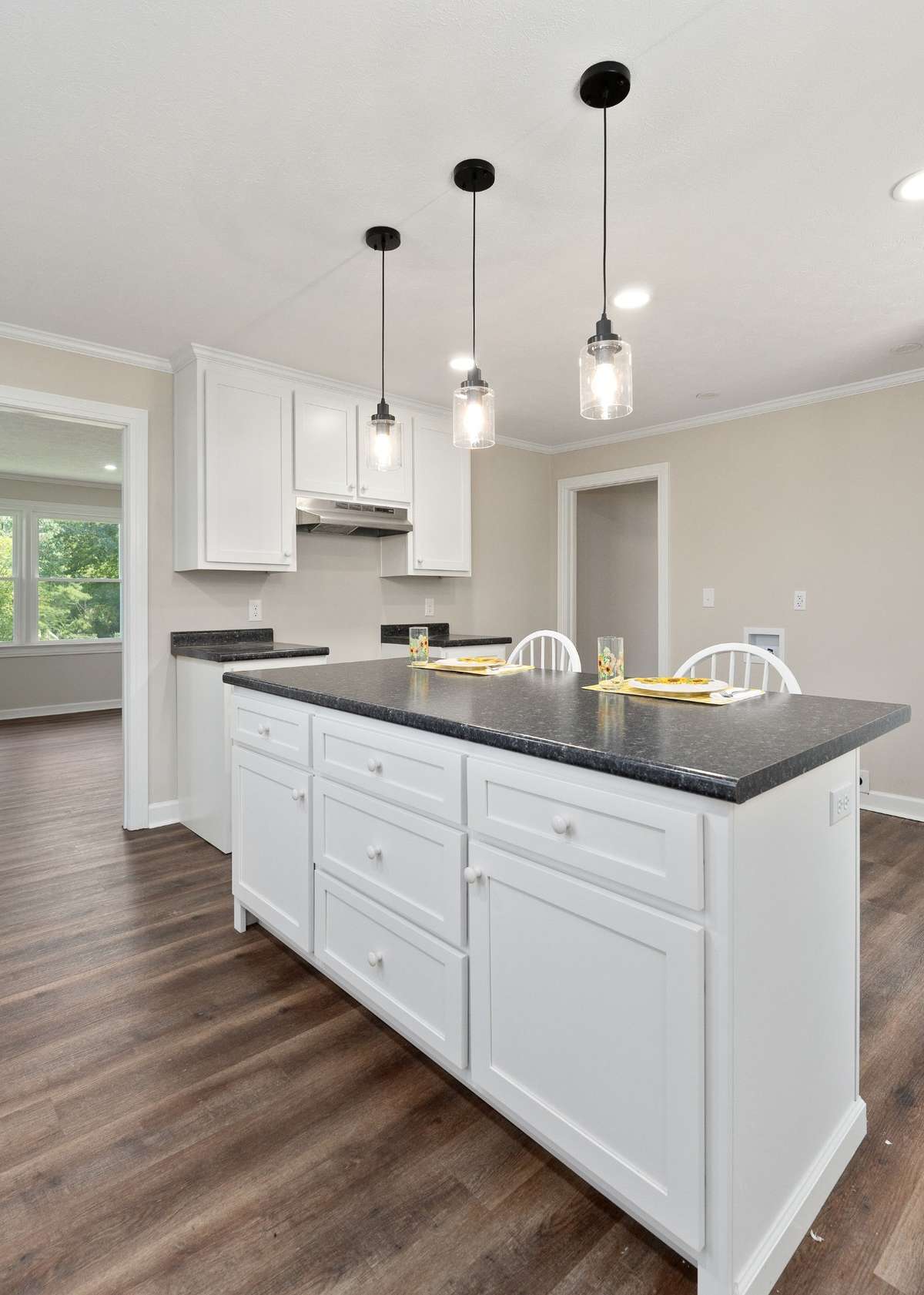 The island in the kitchen was added during the remodel.