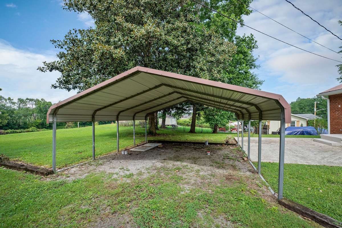 Detached two-car carport.