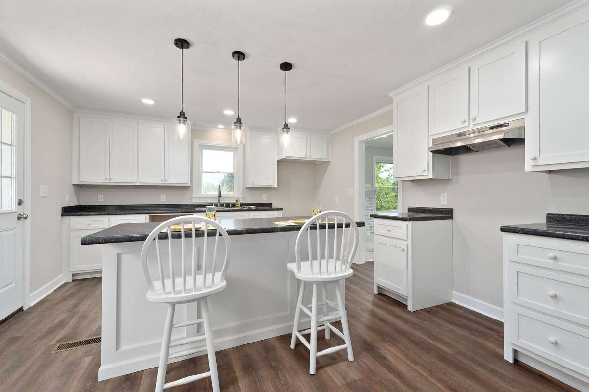 The view from the hallways to the kitchen.