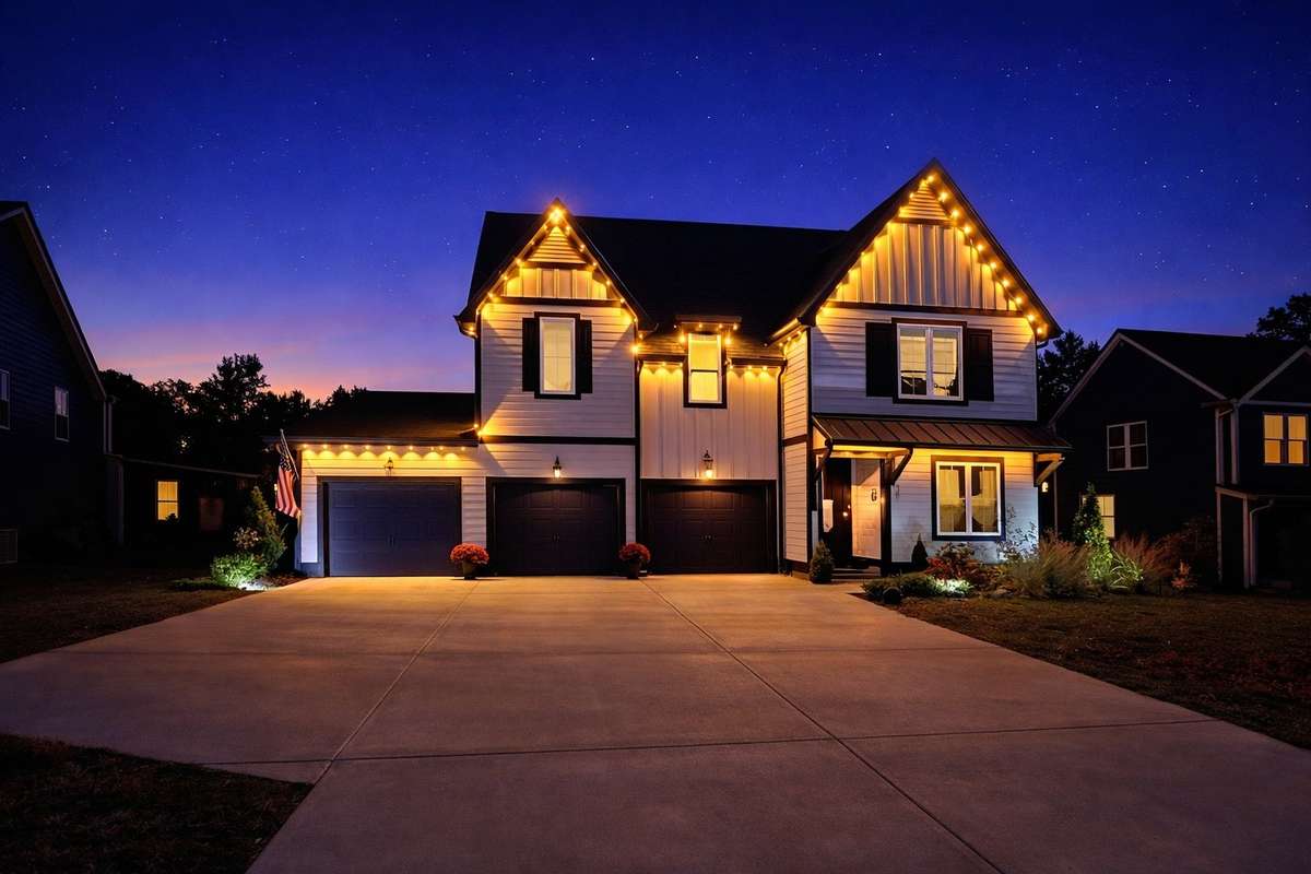 Permanent LED Exterior Lighting System – Professionally installed architectural/holiday lighting integrated into the exterior of the home and fully controlled via smartphone app.