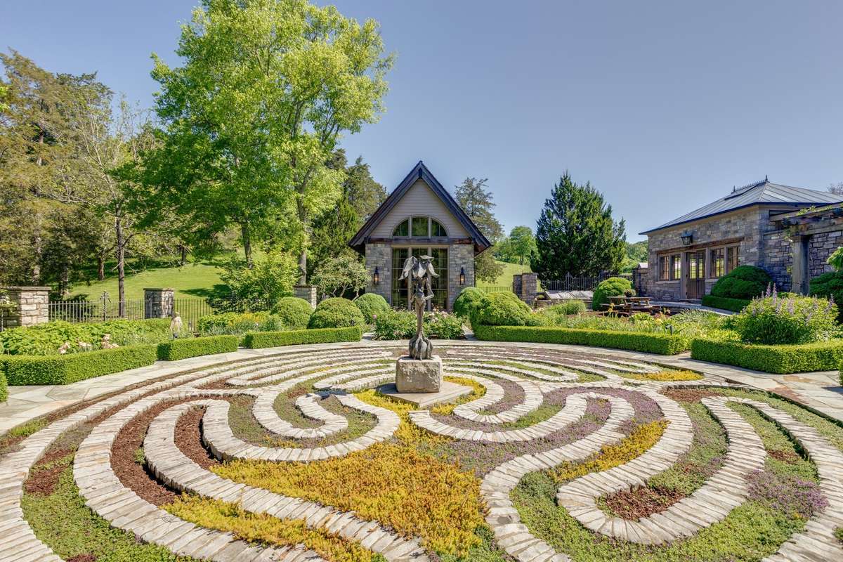 The labyrinth garden is currently in full bloom