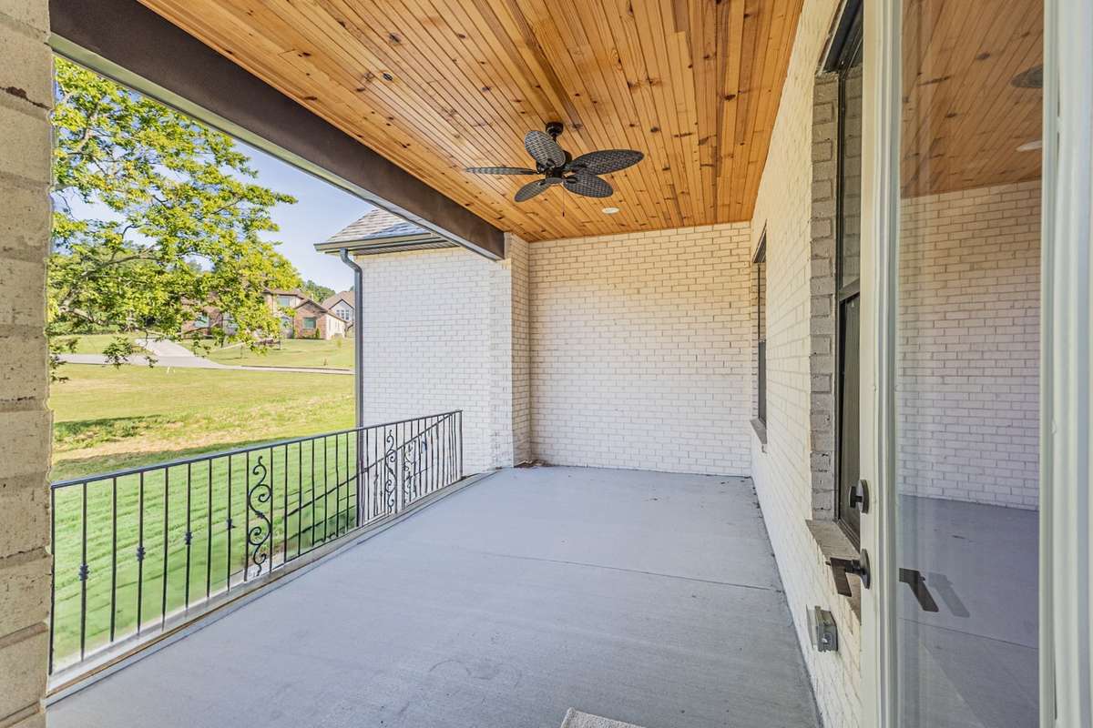 I LOVE this covered back porch with the same gorgeous wood detailed ceiling