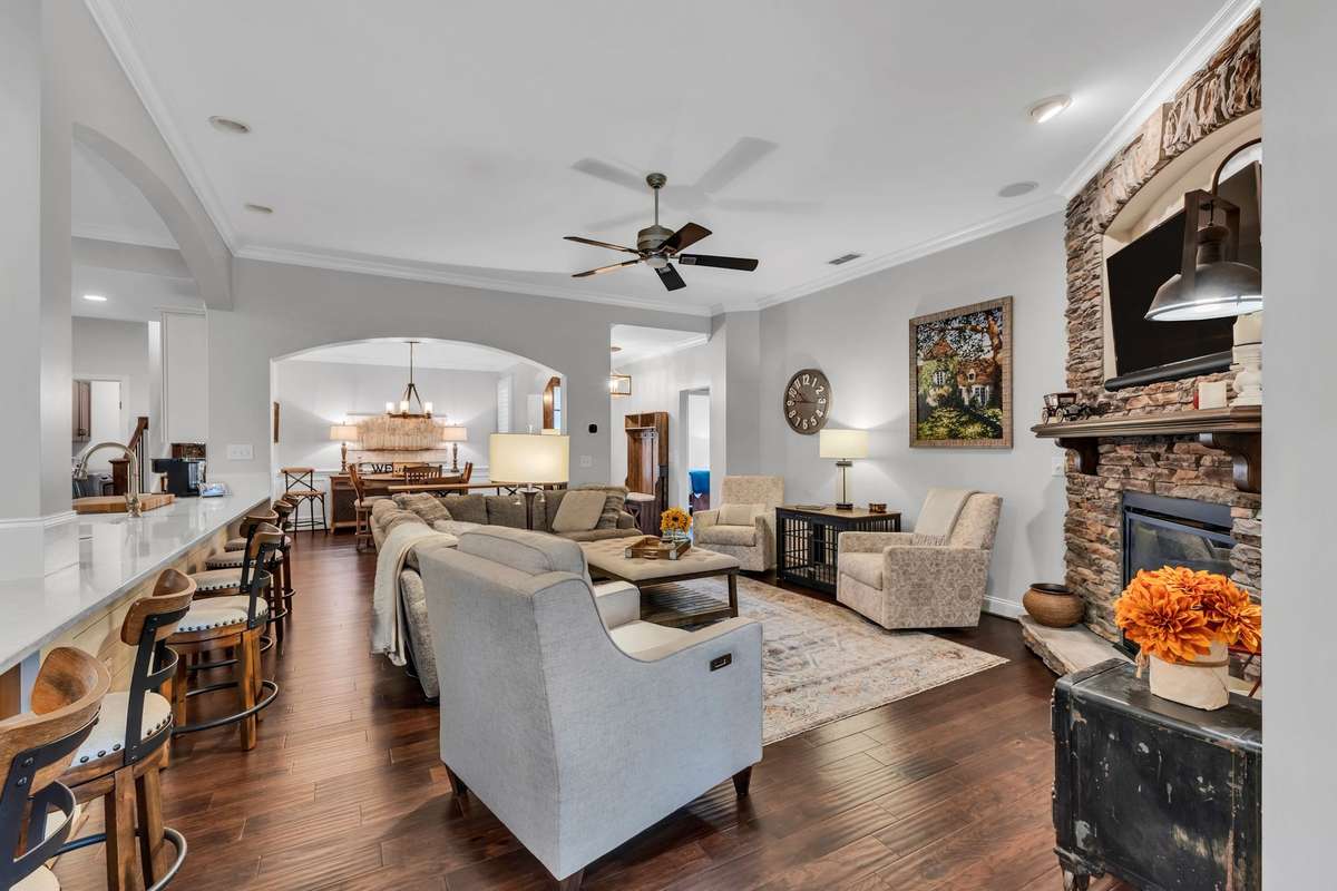 The Great Room With Fireplace
and the 20' Quartz Counter Top