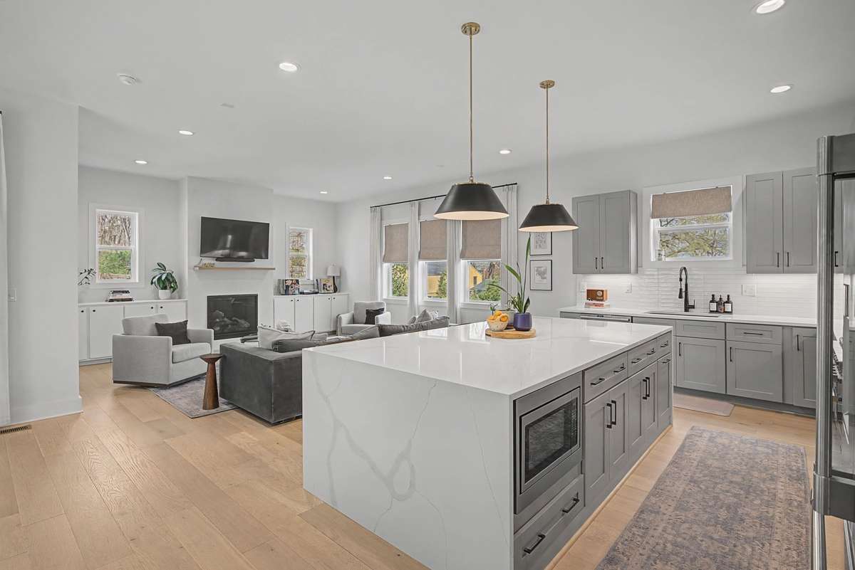 Open-Concept Design Creating an Effortless Flow Between the Kitchen and Living Room.