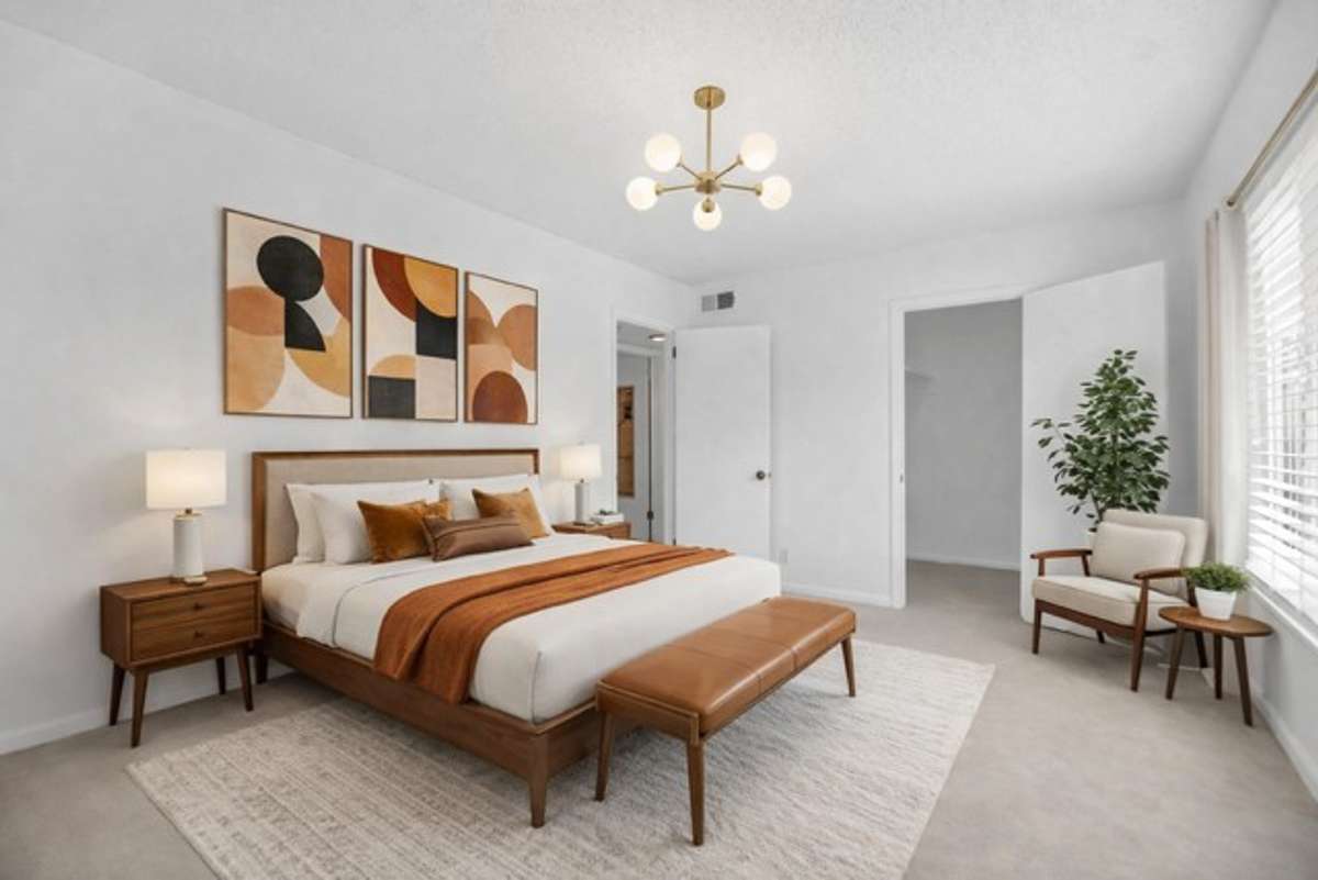 Virtually staged primary bedroom