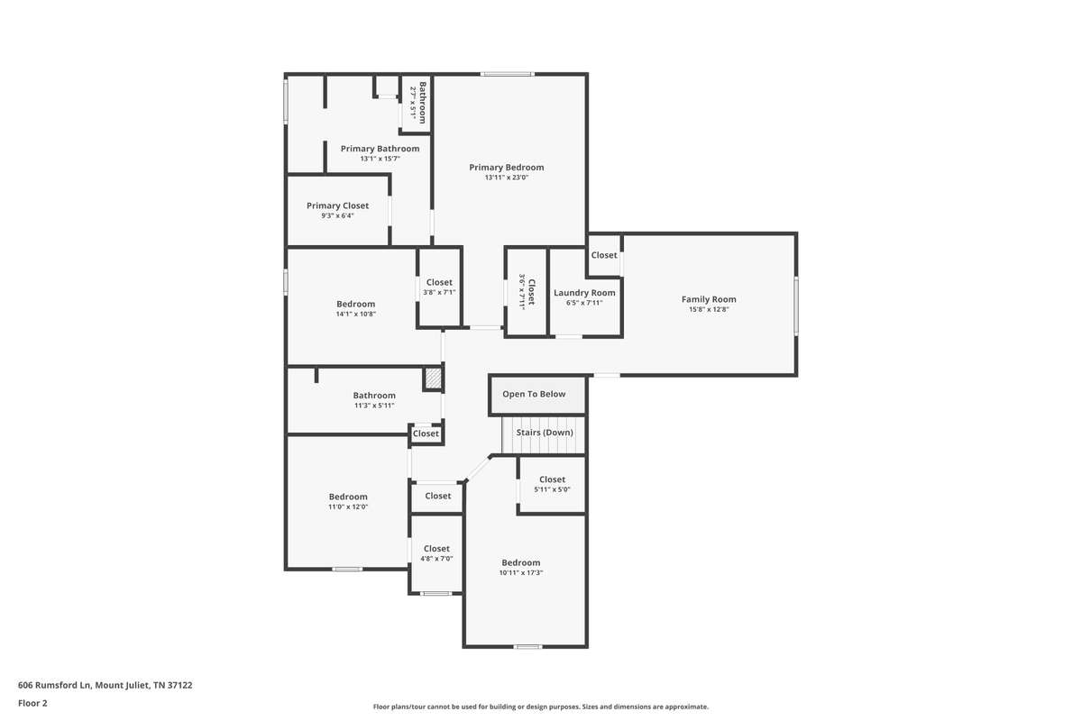 Second floor layout: 606 Rumsford Lane, Mt Juliet, TN 37122