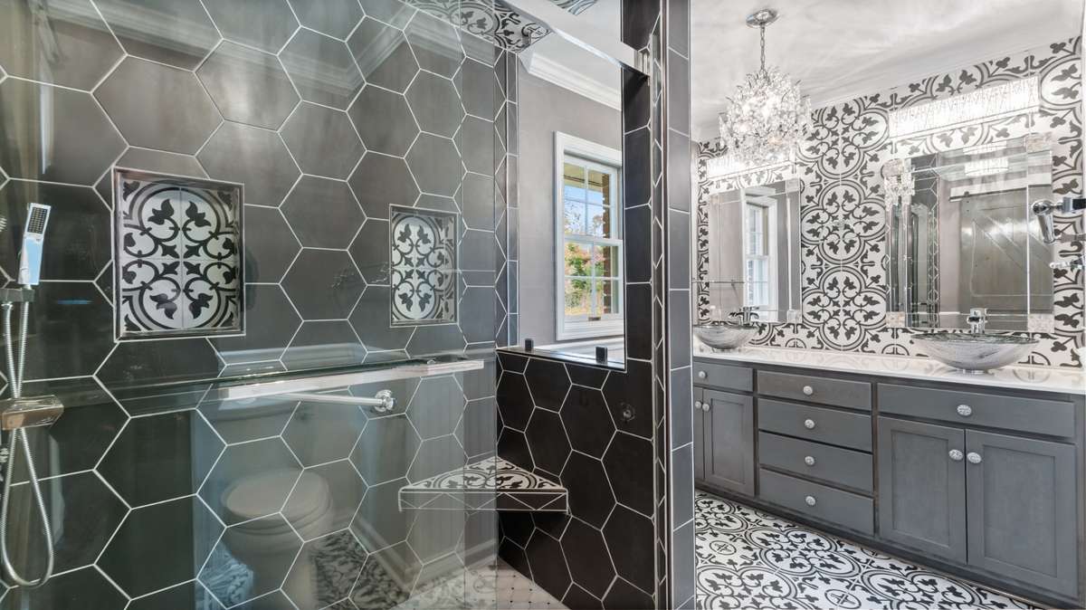 Oversized tile shower with built in seat