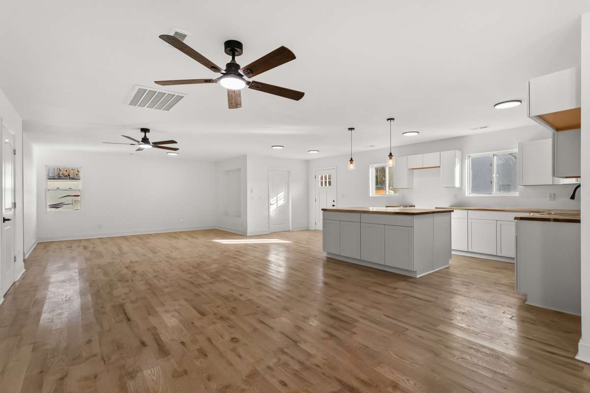 View of the dining area, living room and kitchen