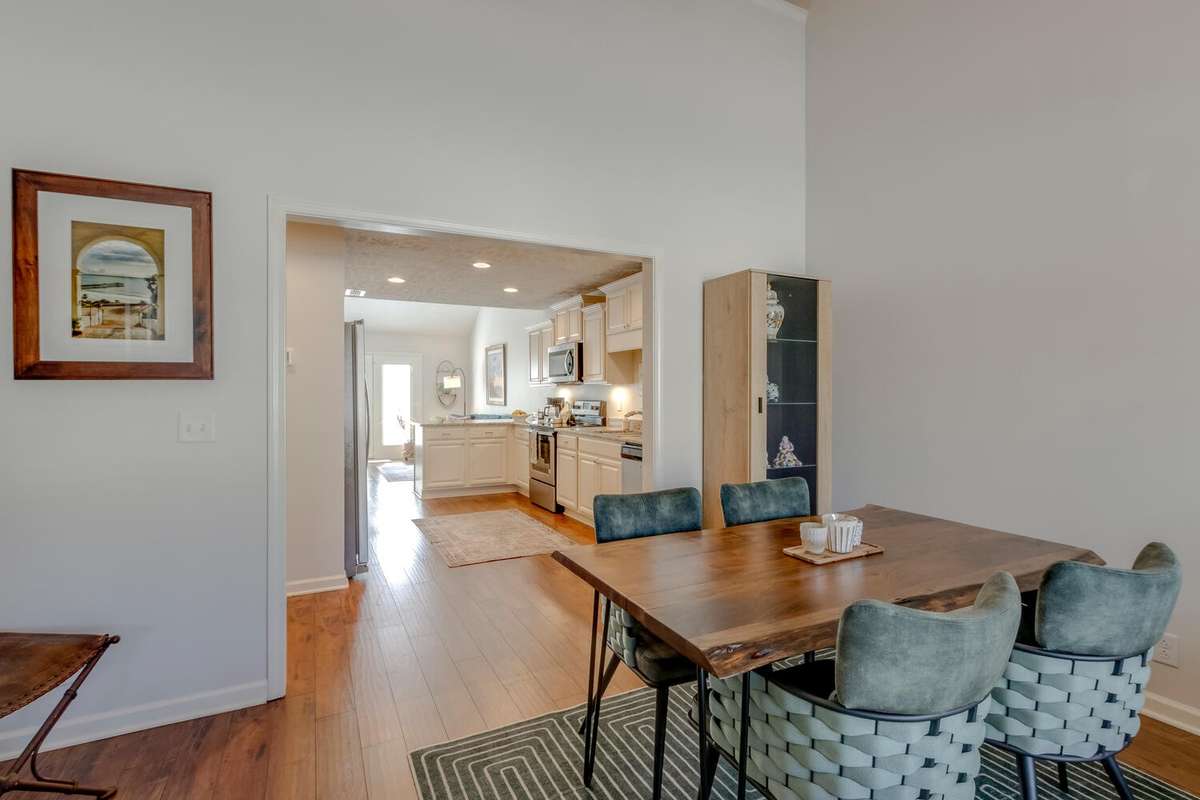 The view from the lving room into the kitchen area.