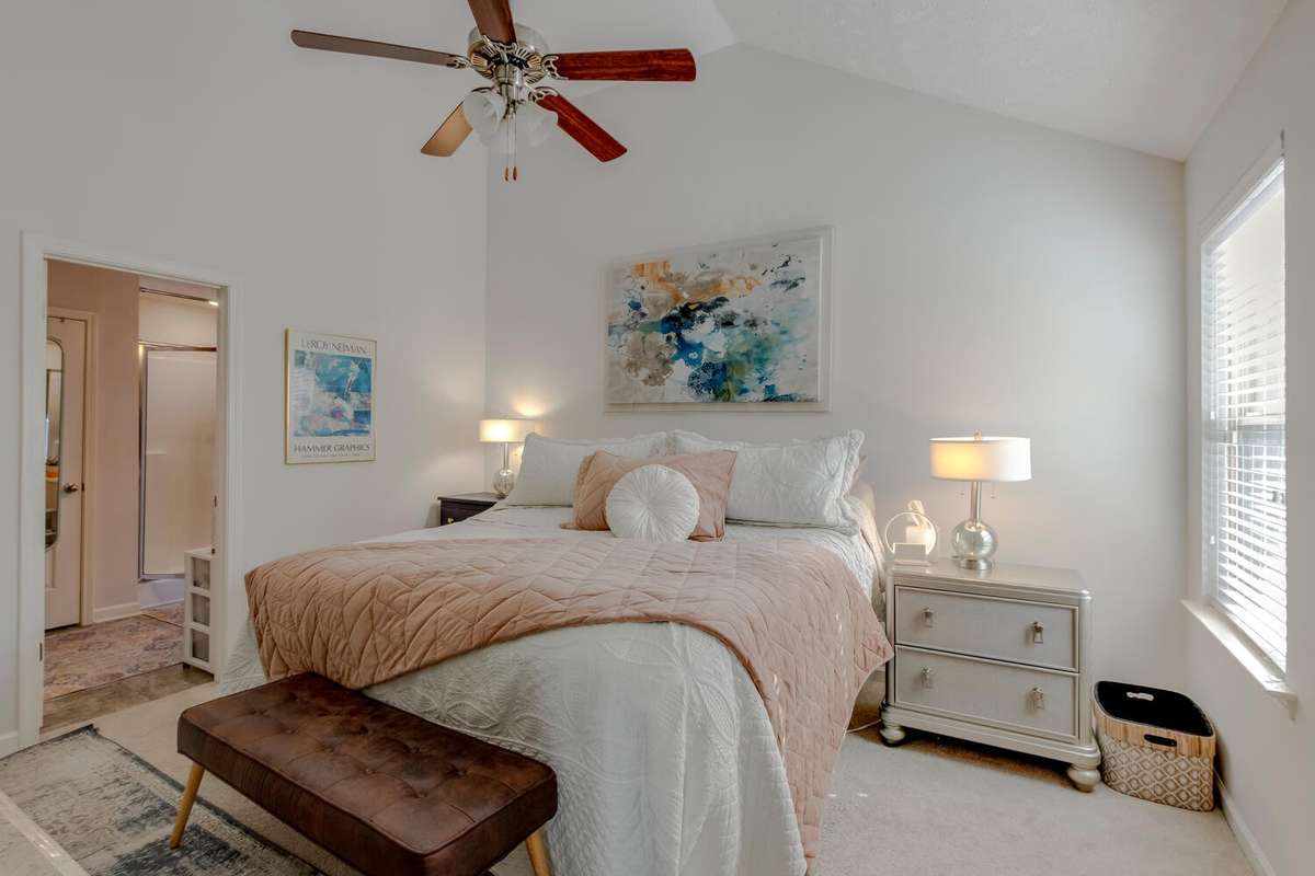 The primary suite is roomy and on the first floor.