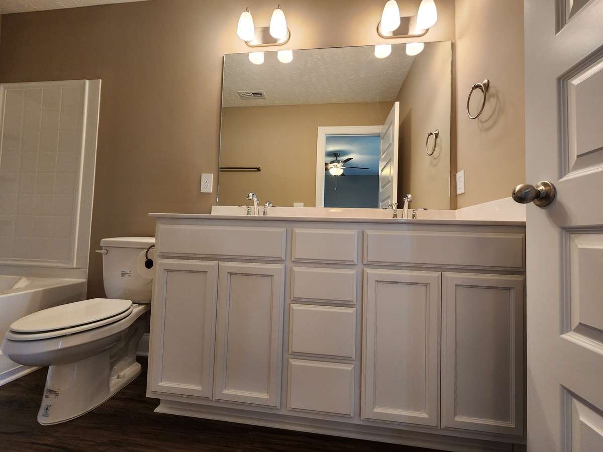 Custom Cabinets and Waterproof LV Plank Flooring in Bathrooms.