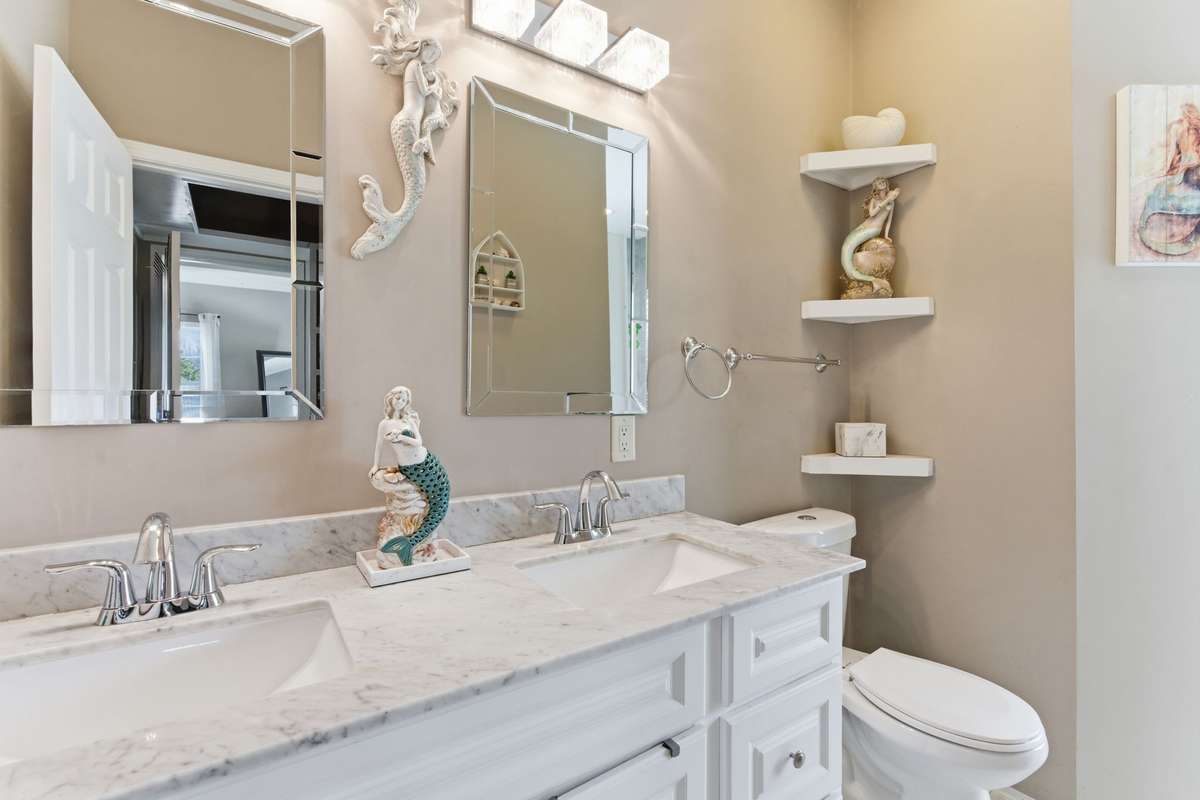 Master bathroom with dual sinks