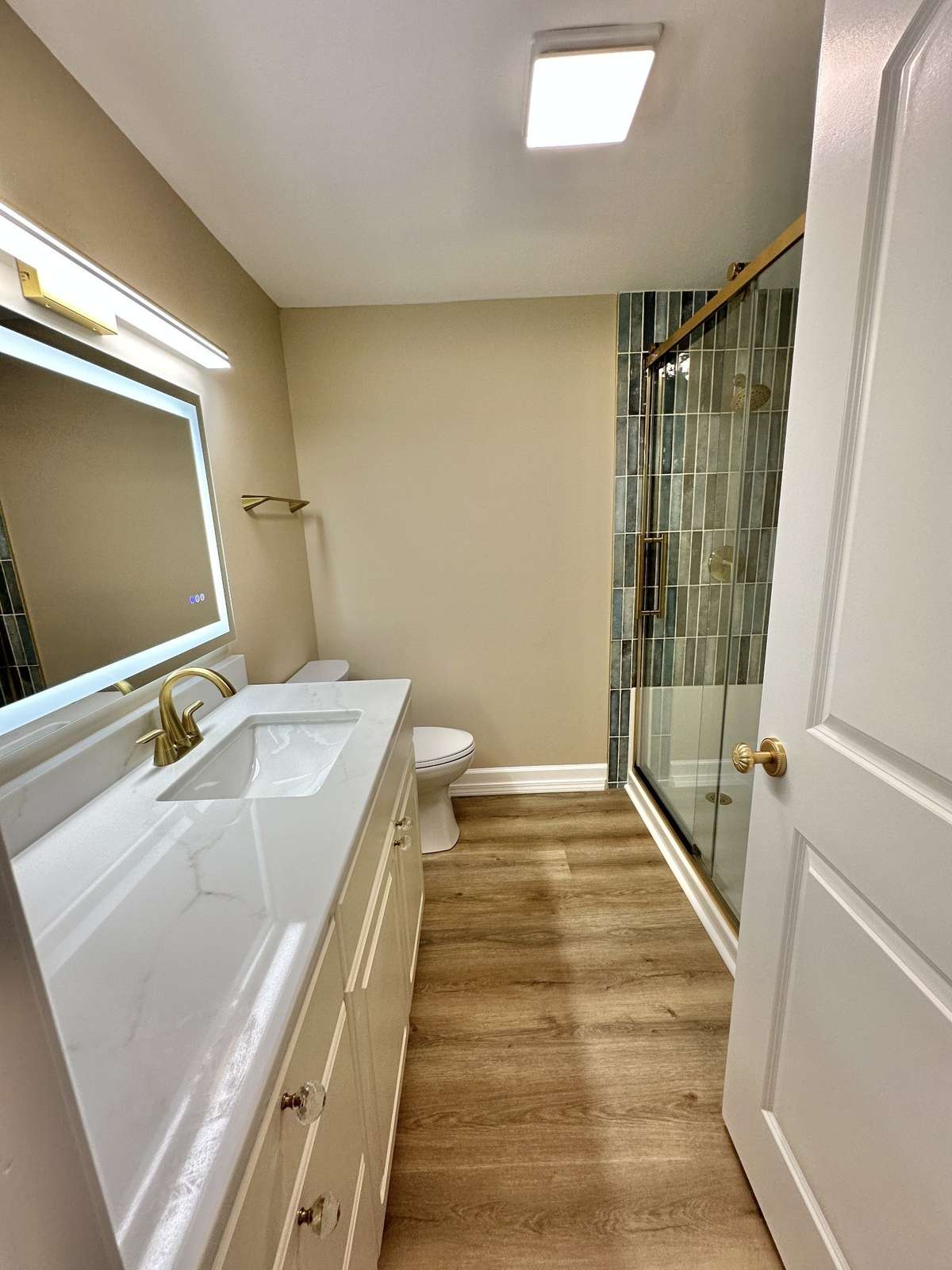 Hall bathroom featuring shower.