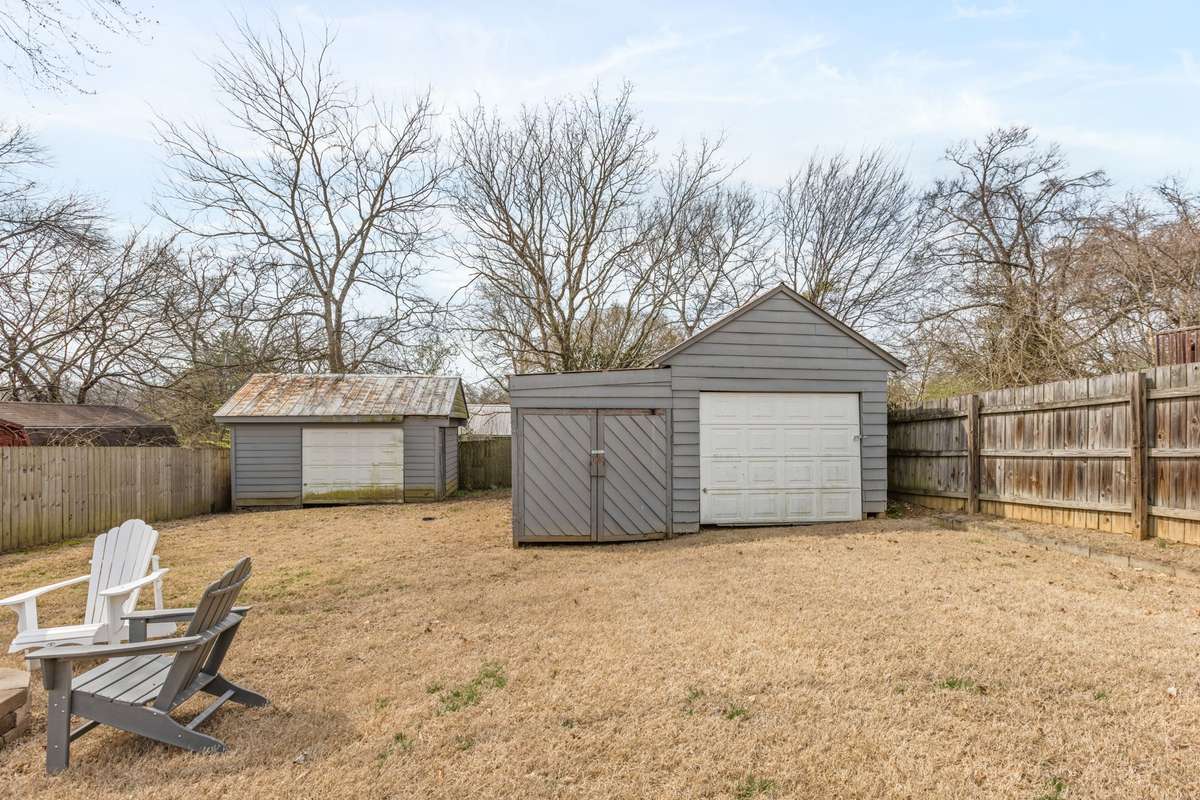 A garage and storage shed are in place for tinkering...