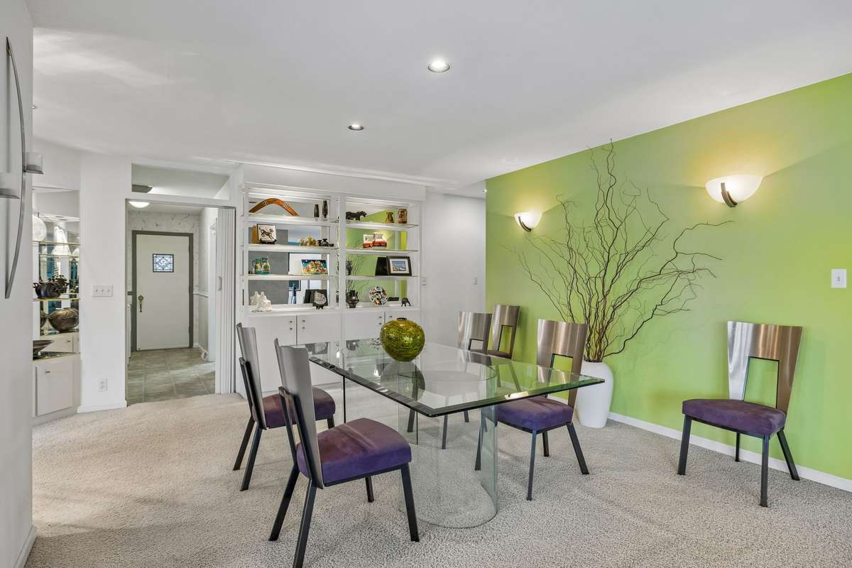 Dining Area with built in shelves & corner shelves