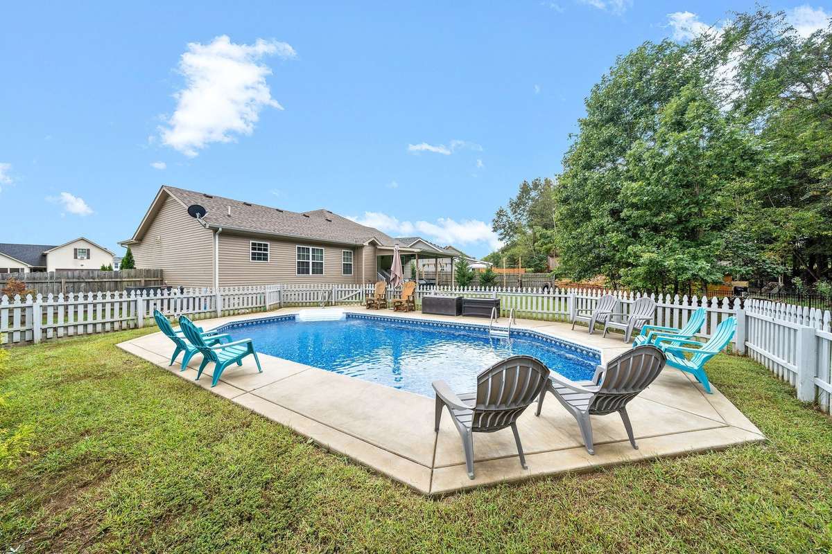 This pic is from previous listing. Seller is having pool drained and a new pool liner credit will be given to buyer at closing
