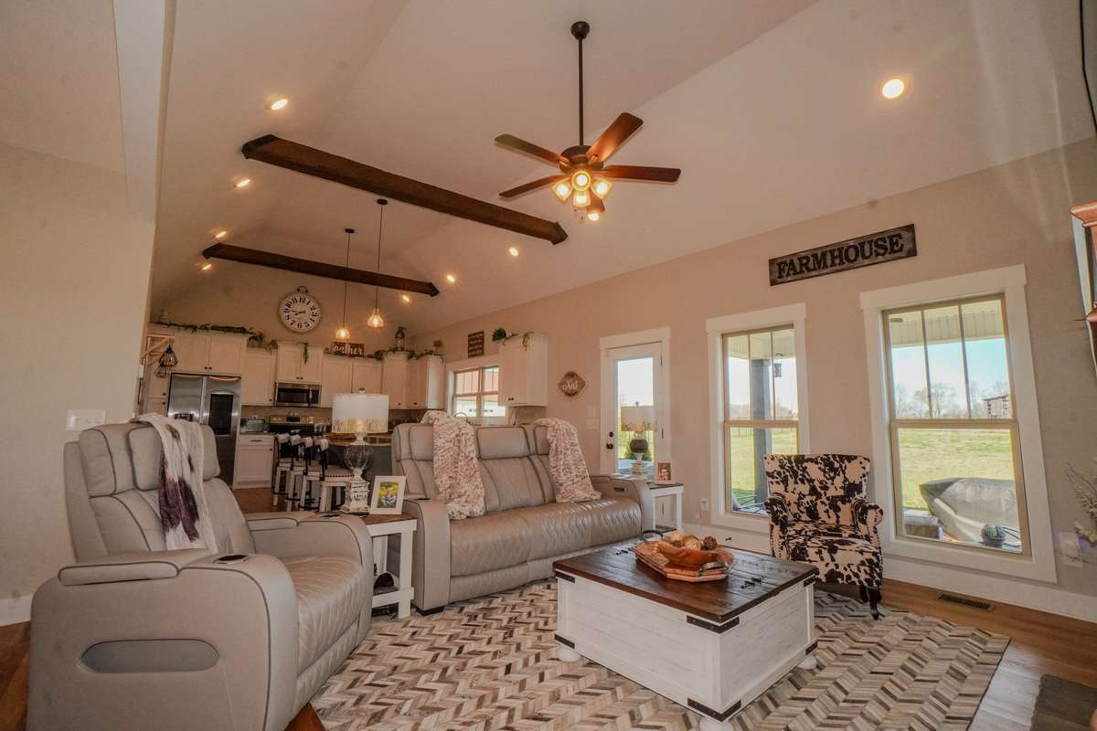 The family room is both spacious and functional