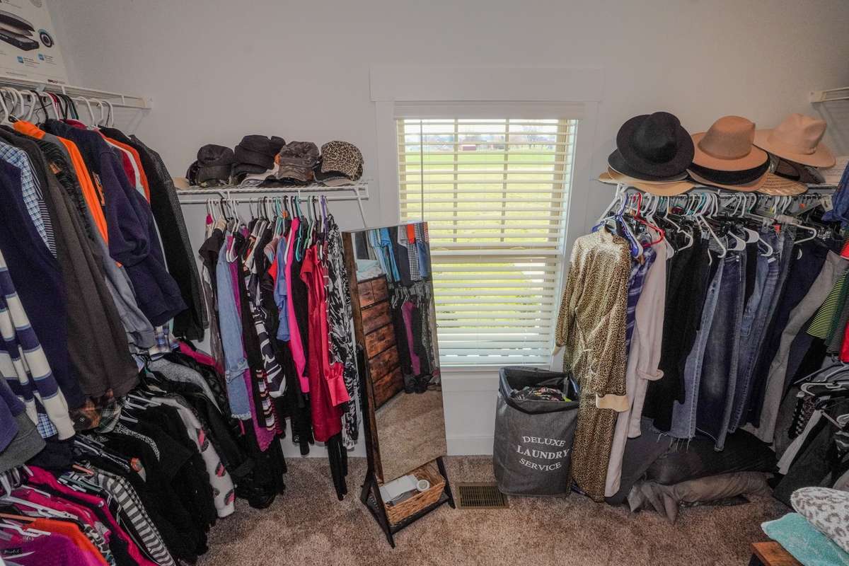The primary bedroom has a large walk-in closet
