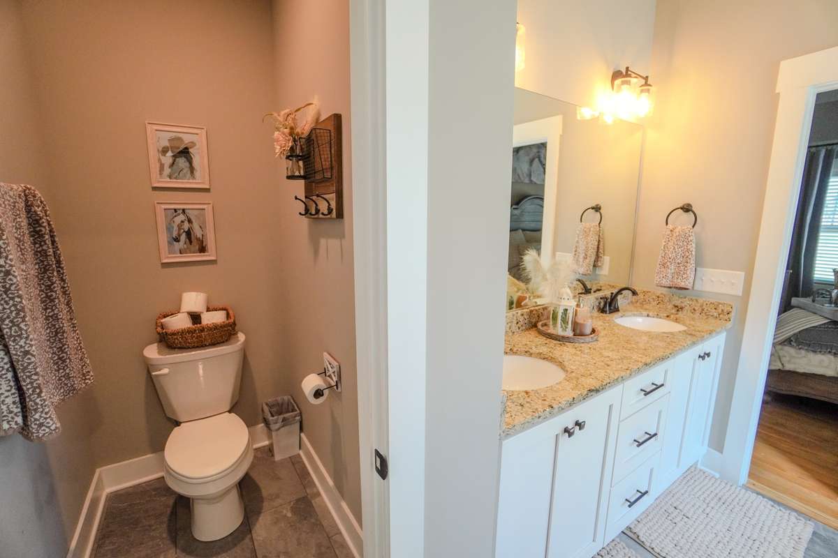 Double sink vanity with a granite countertop