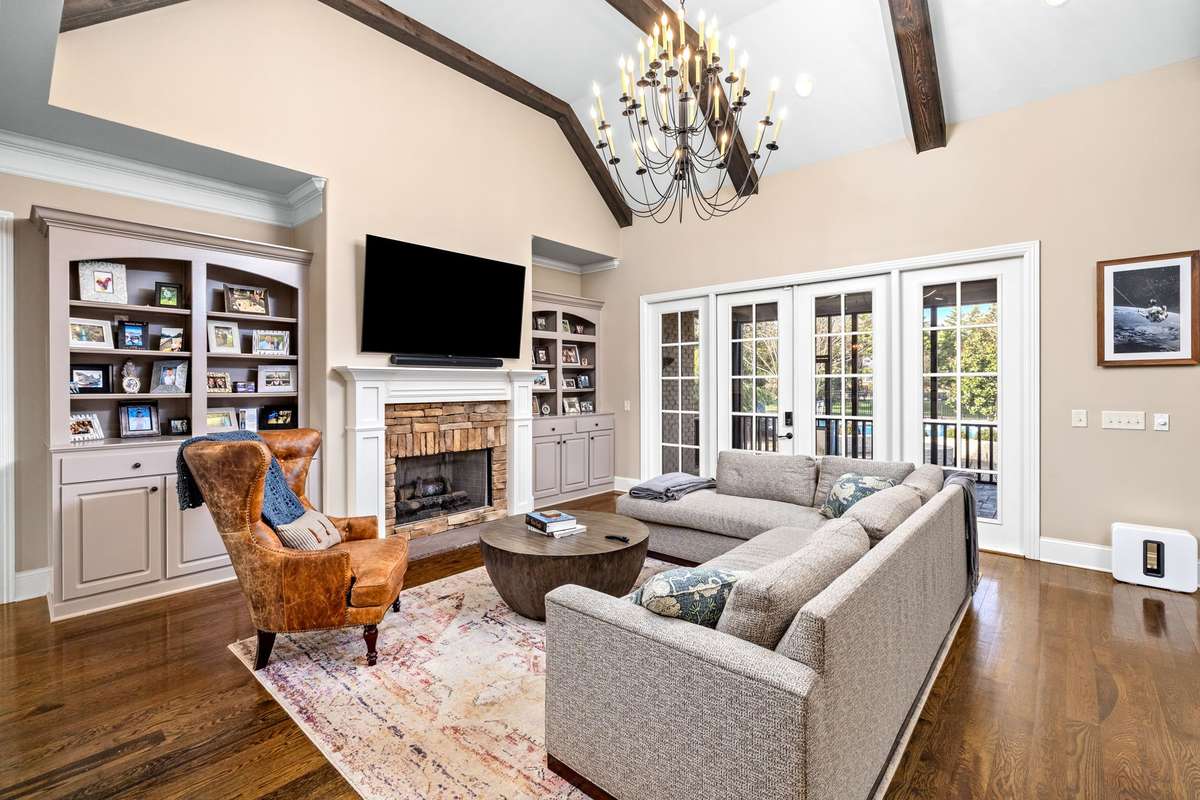 Large great room with high ceilings