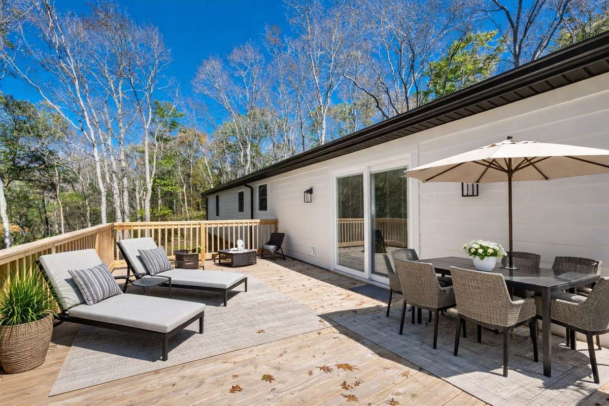 Enjoy a meal on this large deck and take in the views