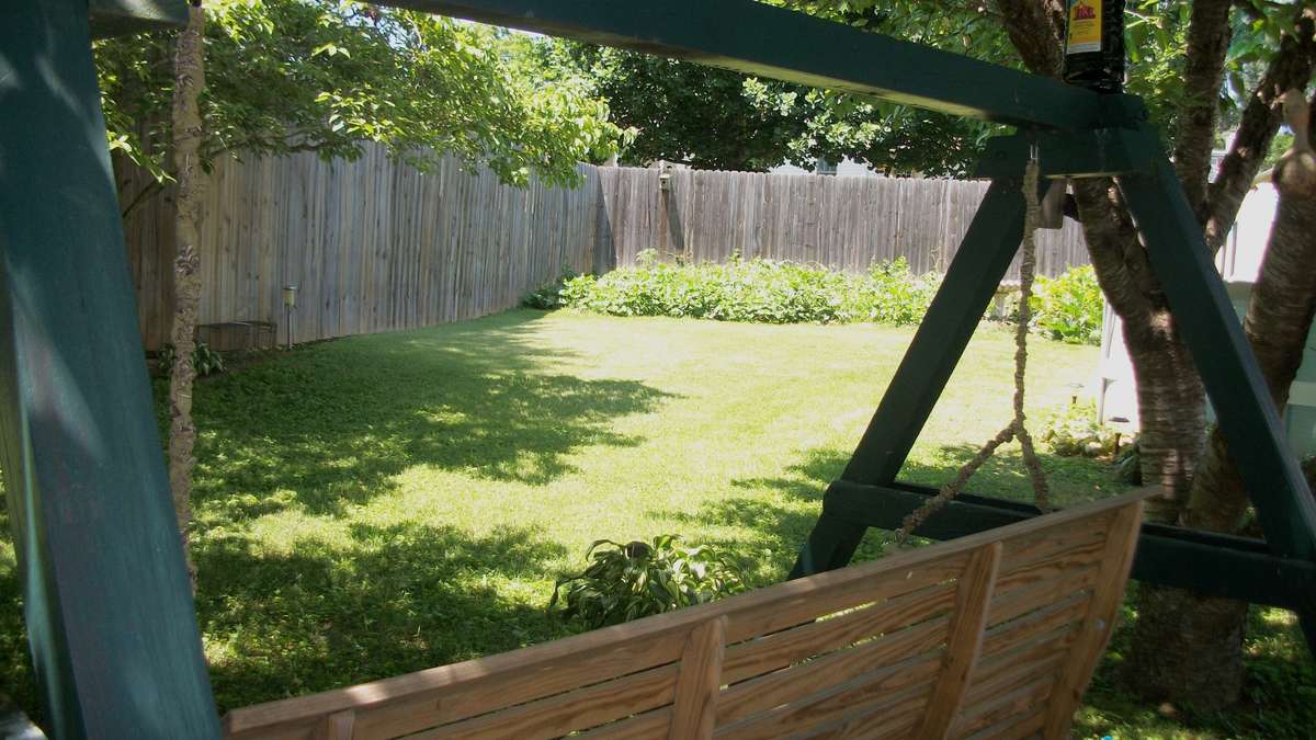 Lots of trees and manicured lawn with a peaceful place for a swing