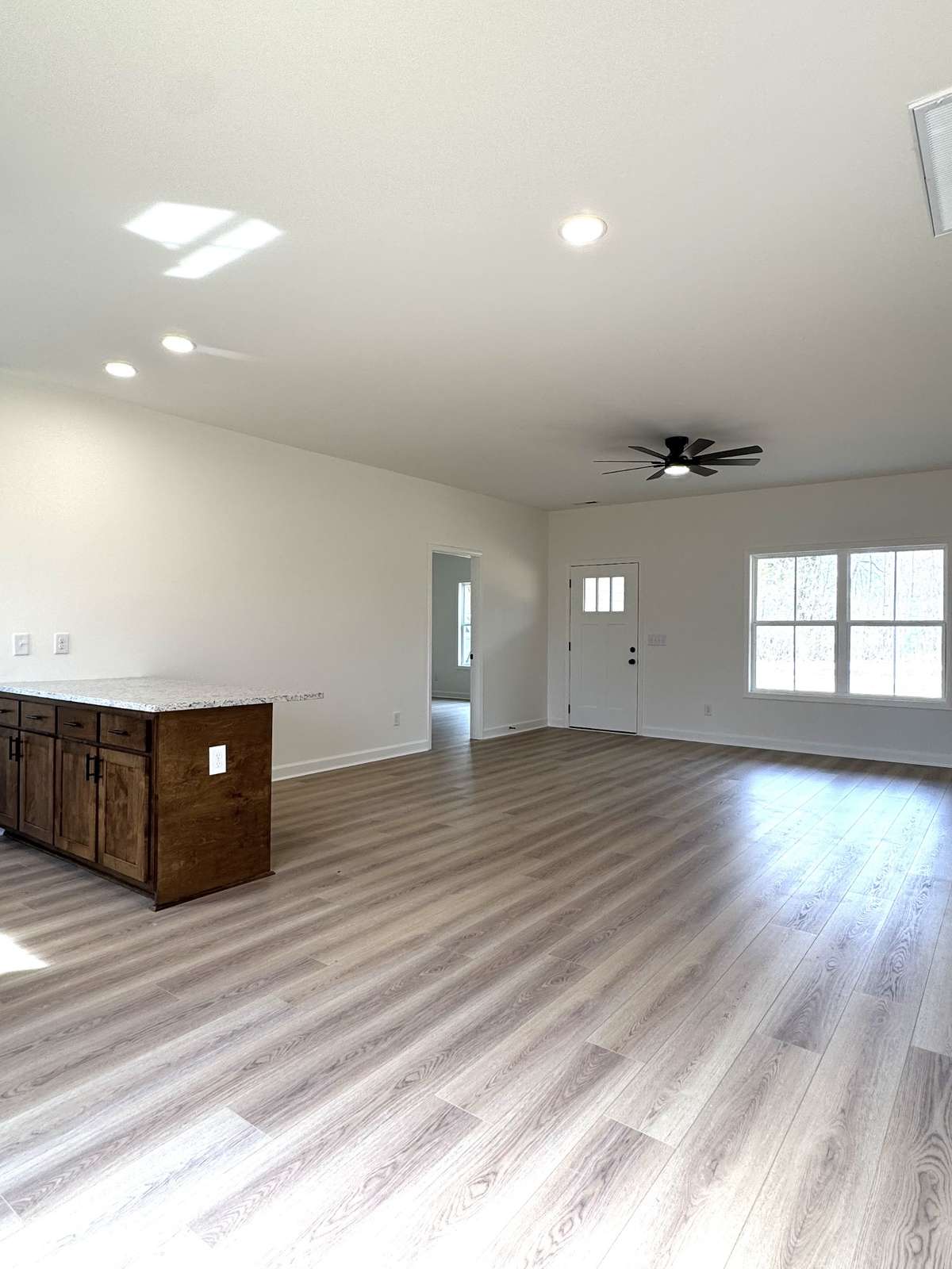 View into living room from dining area