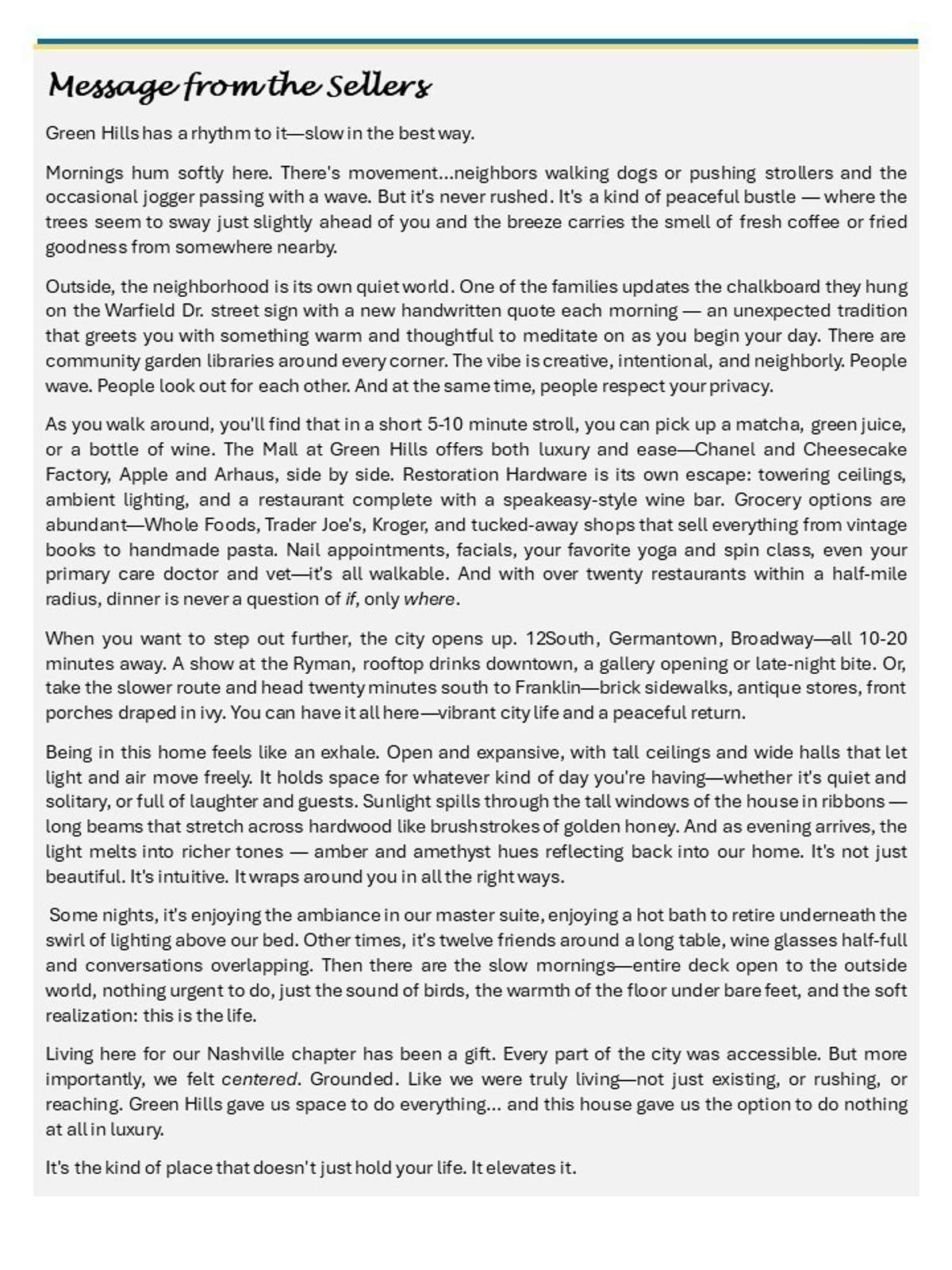 Letter from the sellers...