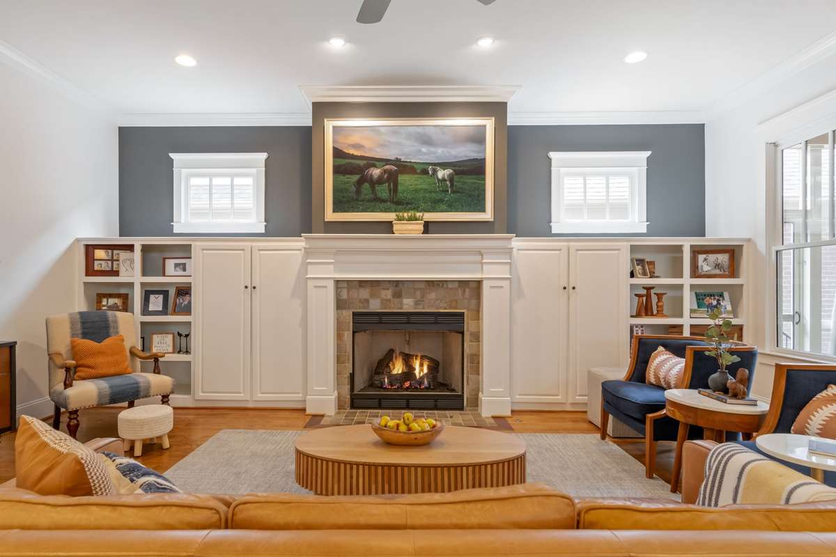 Beautiful built-ins and tiled surround gas fireplace...