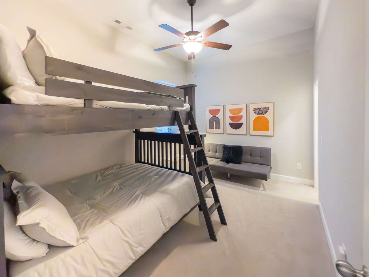 And plenty of extra sleeping space in the 3rd large bedroom with twin over full bunks and a futon!