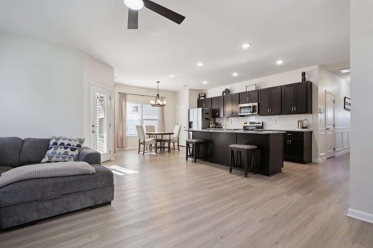 Large kitchen island makes for the perfect place to entertain.