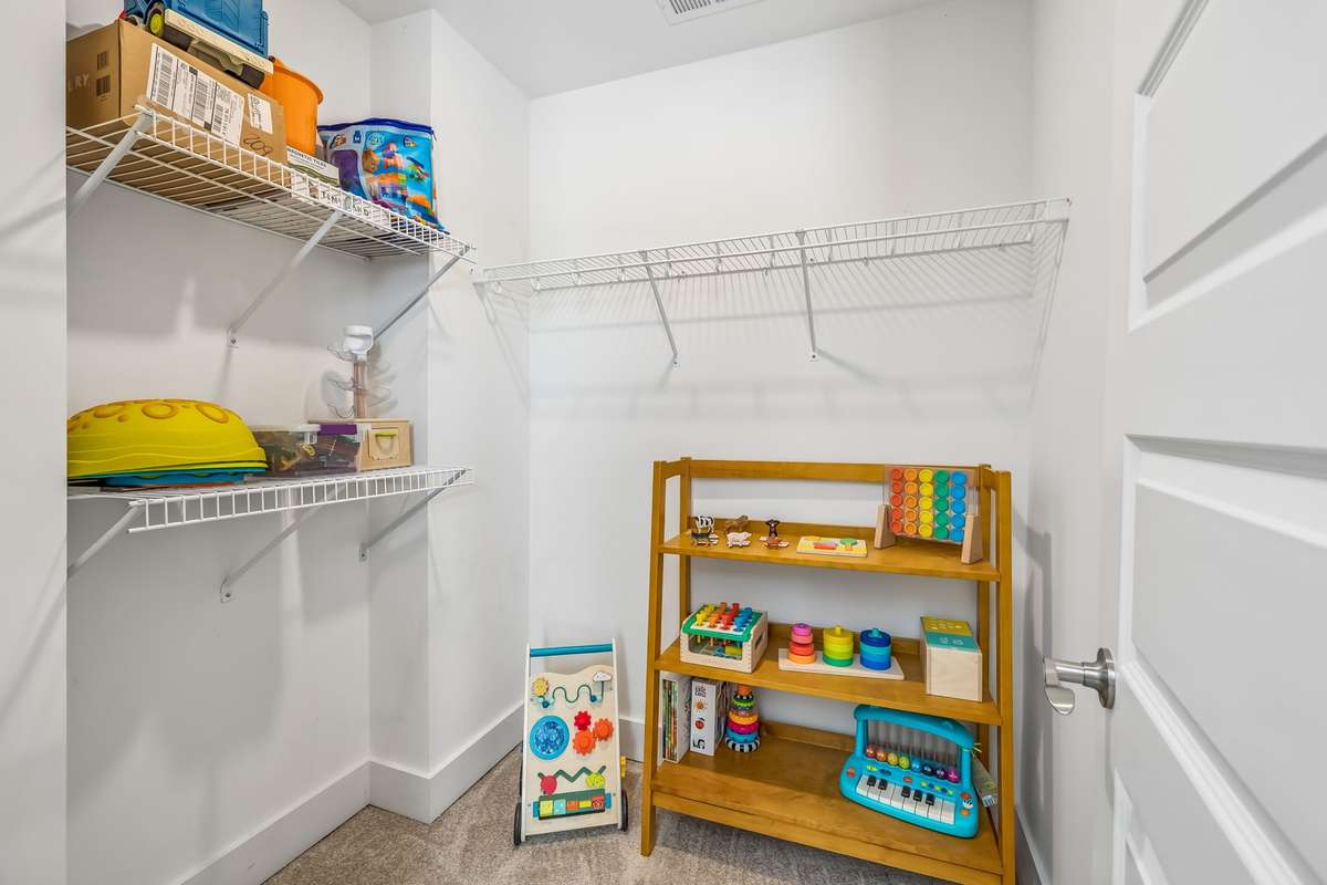 BONUS ROOM WALK-IN CLOSET TO HOUSE MOVIES, GAMES, ELECTRONICS, EXTRA STORAGE, COULD MAKE A NICE "CLOFFICE" WITH A DESK, LAMP, ART & SOME STORAGE CUBES FOR SOMEONE THAT WORKS FROM HOME.