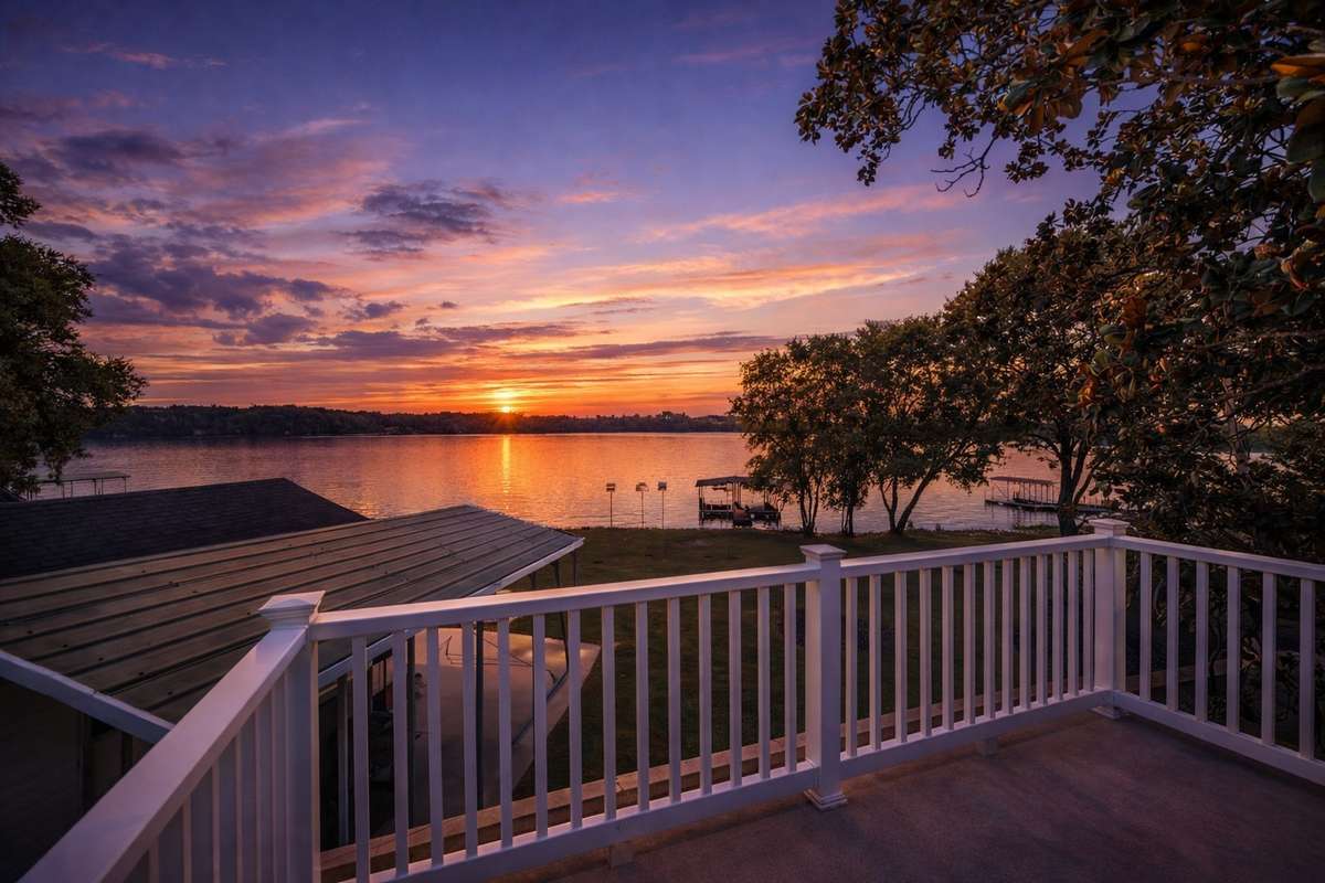 Enjoy coffee while watching the sun rise over the lake