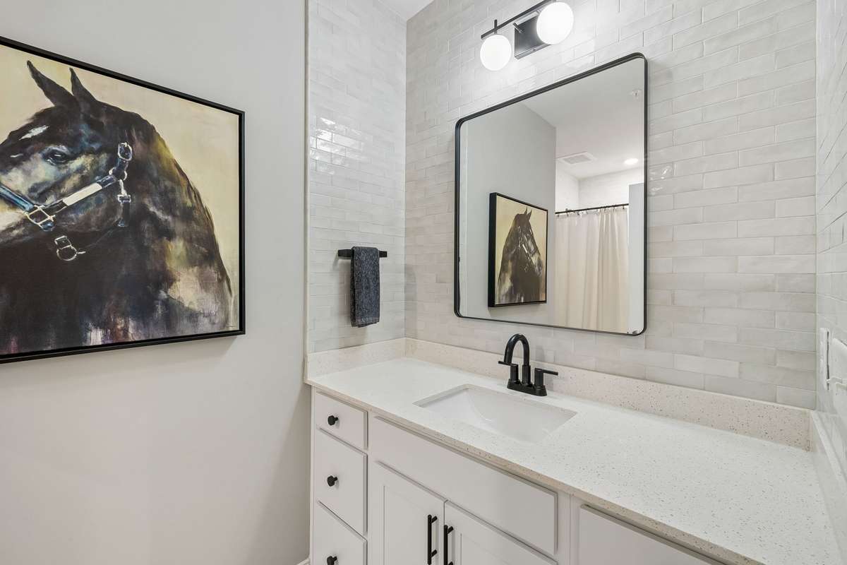 Bath for Guest Bedroom Vanity with that gorgeous tile to the ceiling!