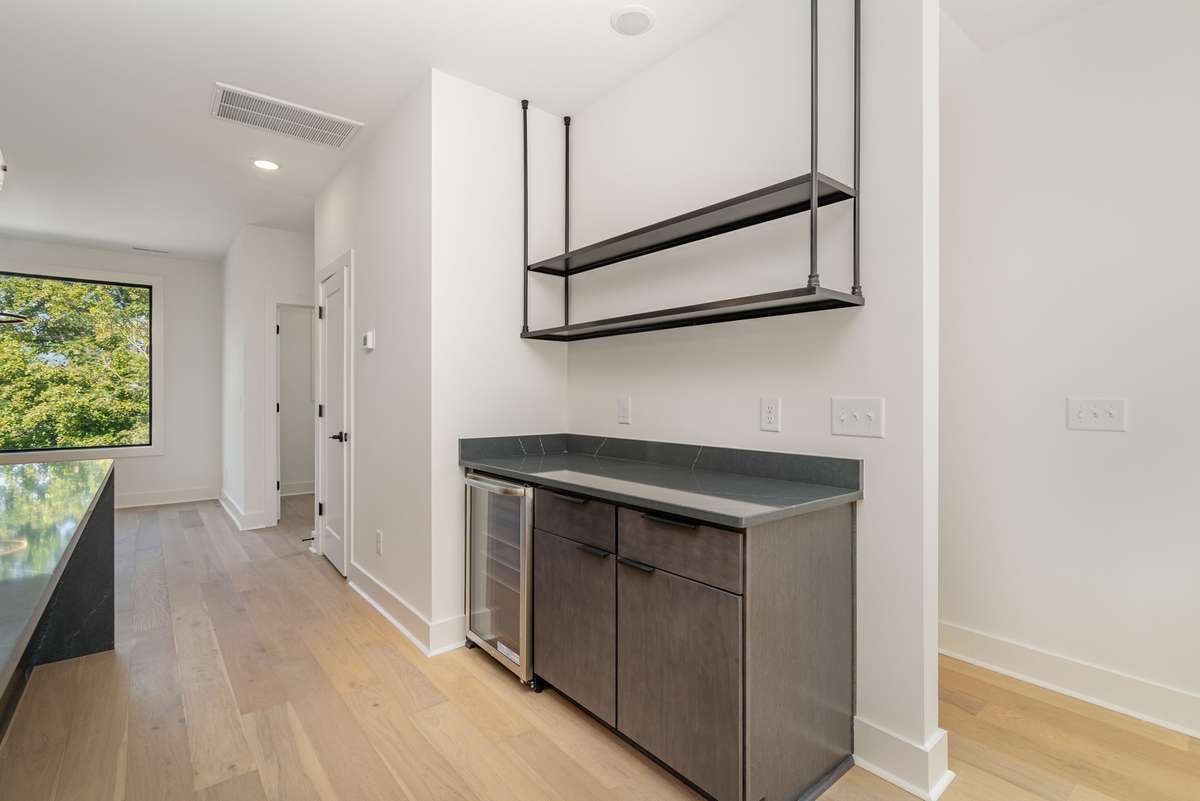 Dry bar with beverage fridge