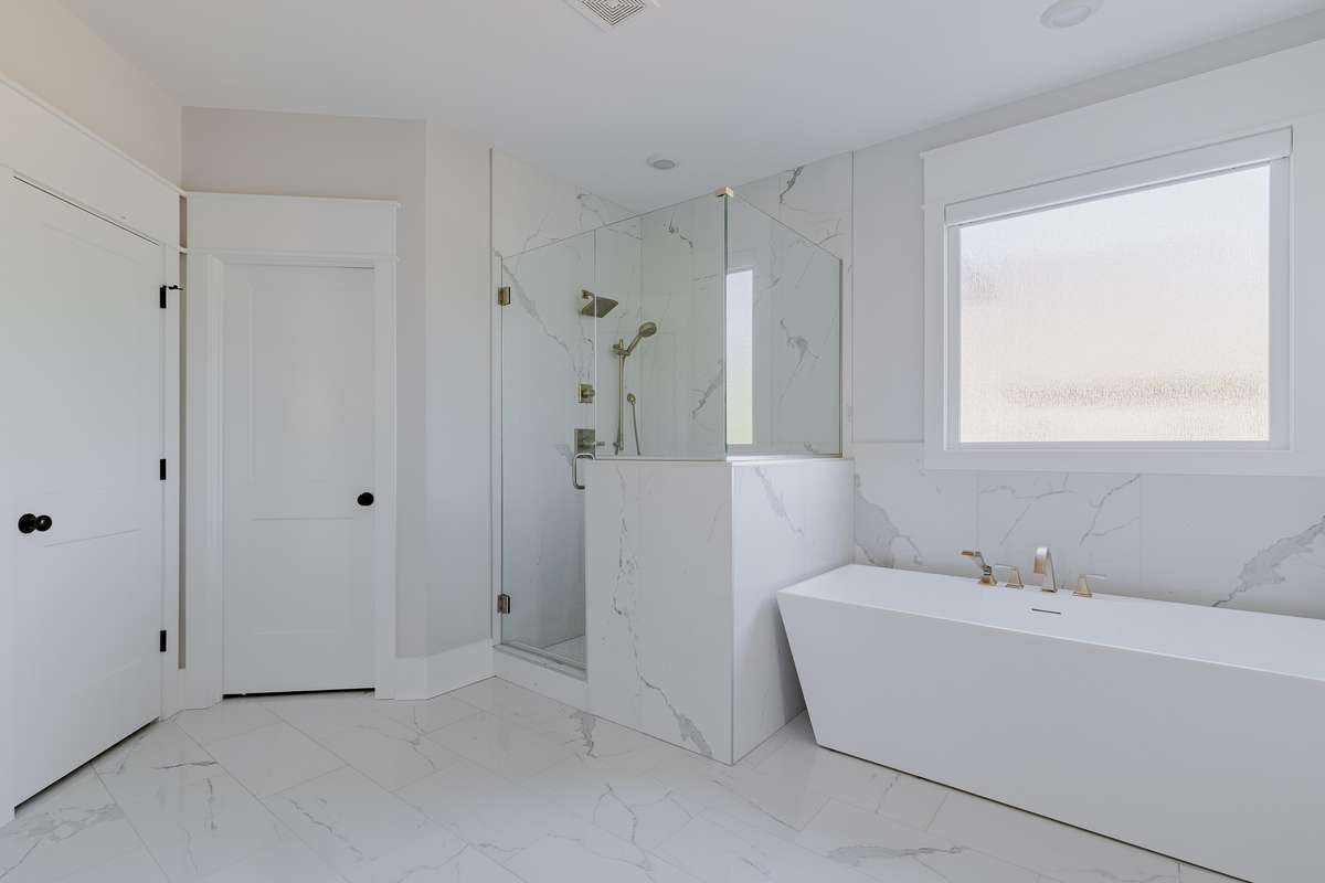 Custom Bloomin Blackout Blind by Norman for window over the Soaking Tub