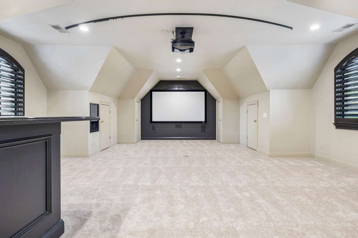 Bonus room designed for entertaining with projector, surround sound, and wet bar