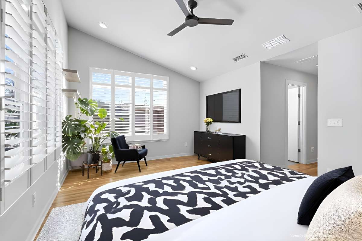 virtually staged primary bedroom