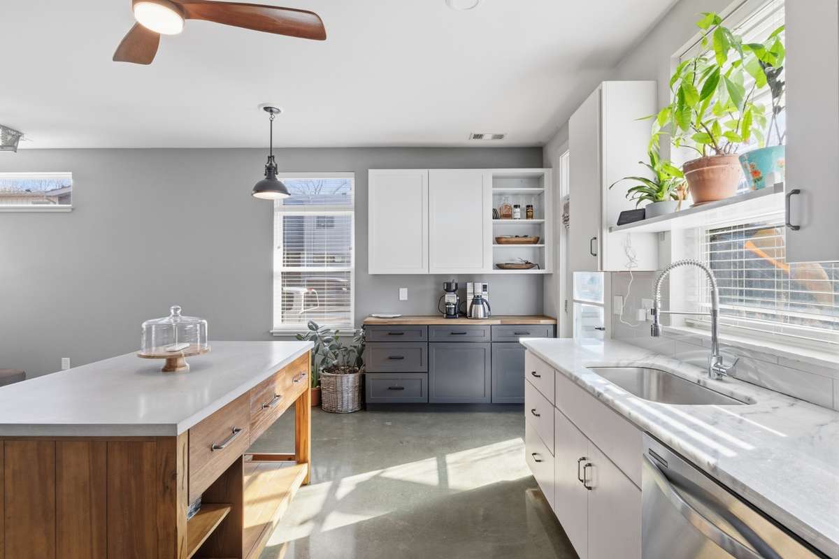 additional cabinets and counter space added for coffee bar and additional storage