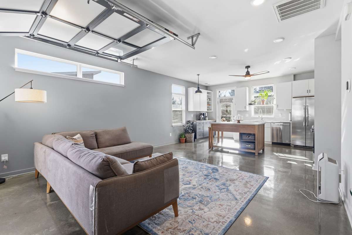 garage door opens up to covered patio for indoor/outdoor living