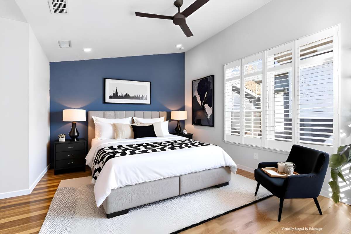 virtually staged primary bedroom