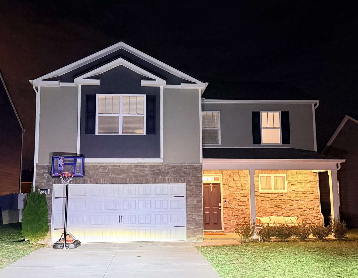 Here is the lighting at night. Basketball goal not included.