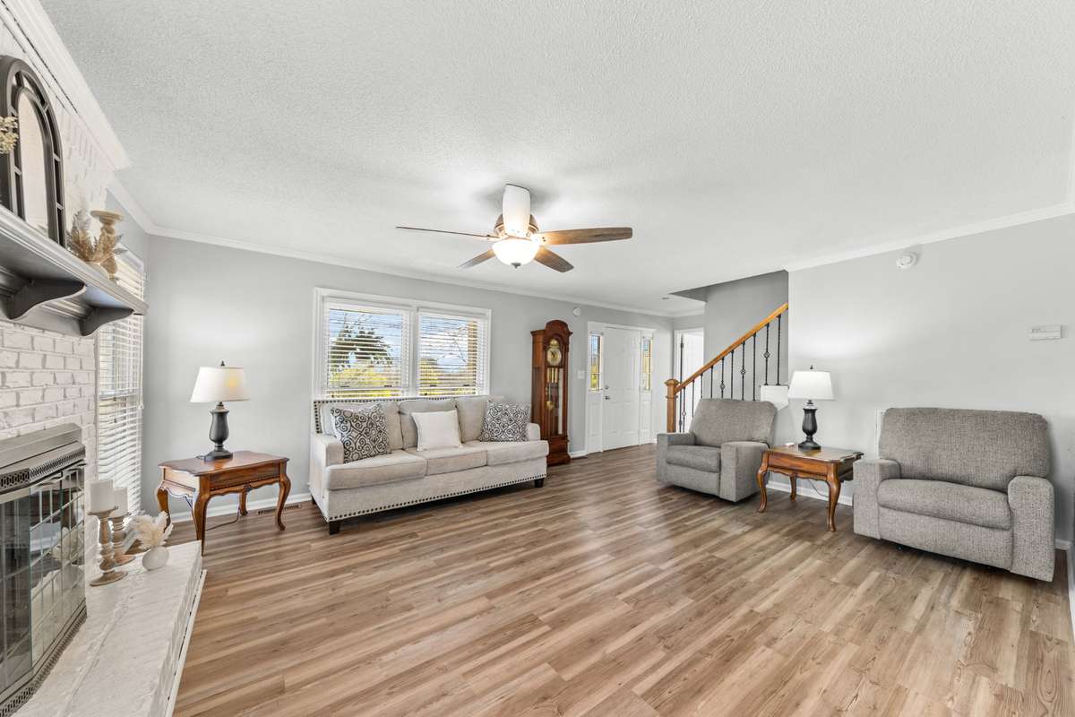 Living room area with fireplace
