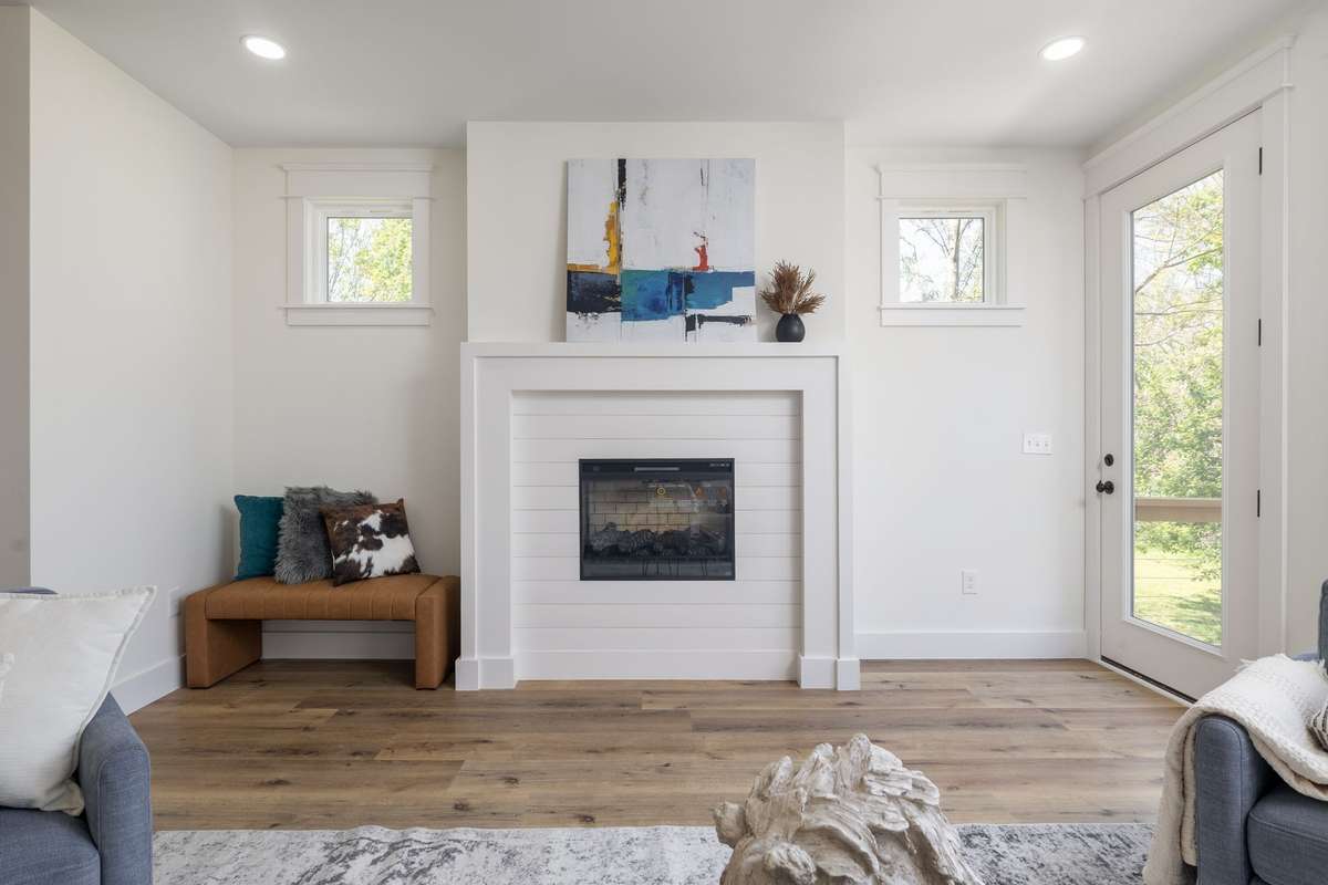 This electric fireplace is definitely the focal point of this room.