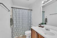 The full bath has a tub/shower combo and is situated off the hallway.