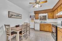 Space for your dining table and plenty of cabinets!