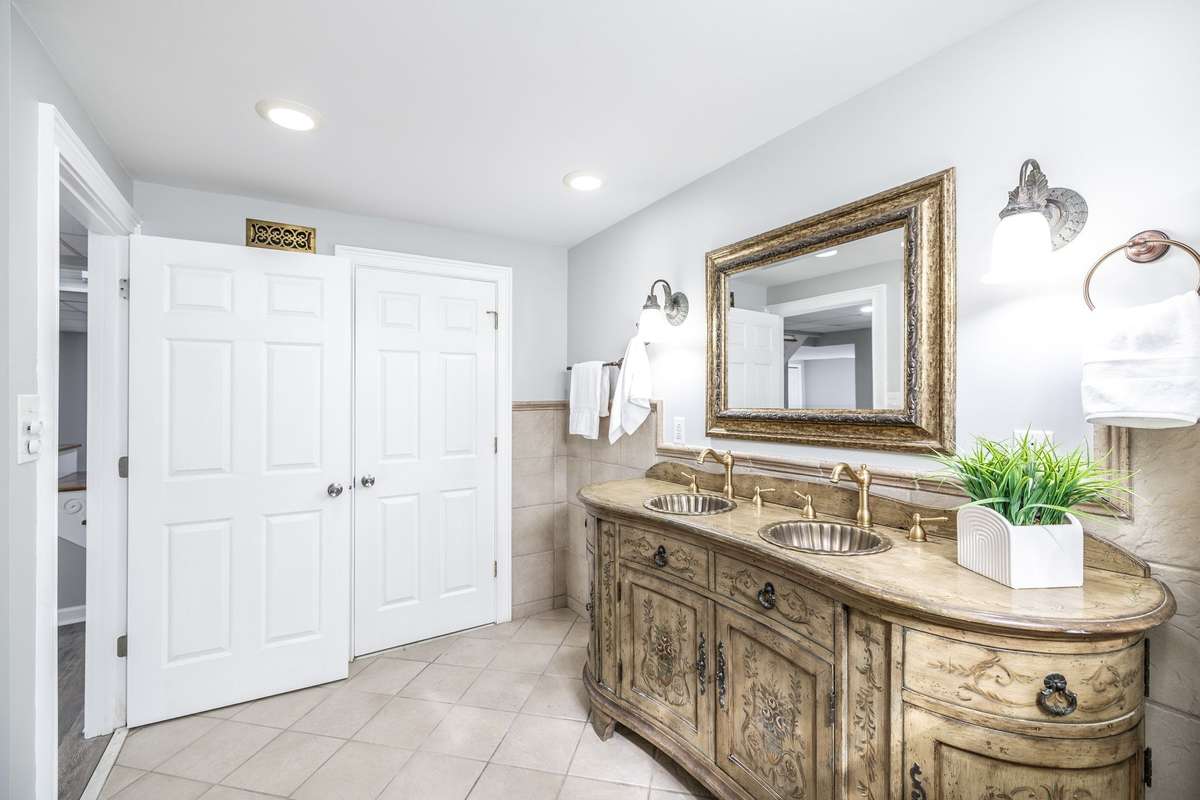 You'll find double sinks and extra storage in this space.