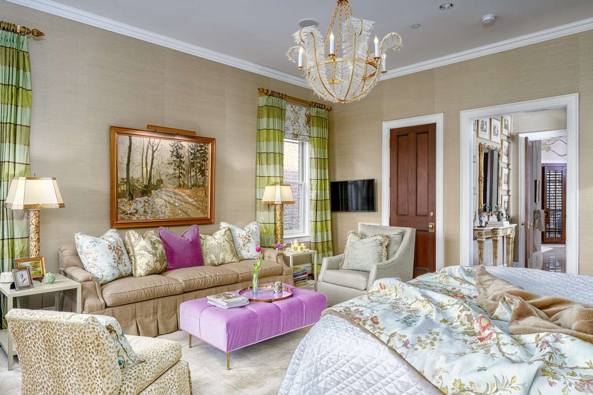 Another view of the Primary Suite - note the designer Light fixture.