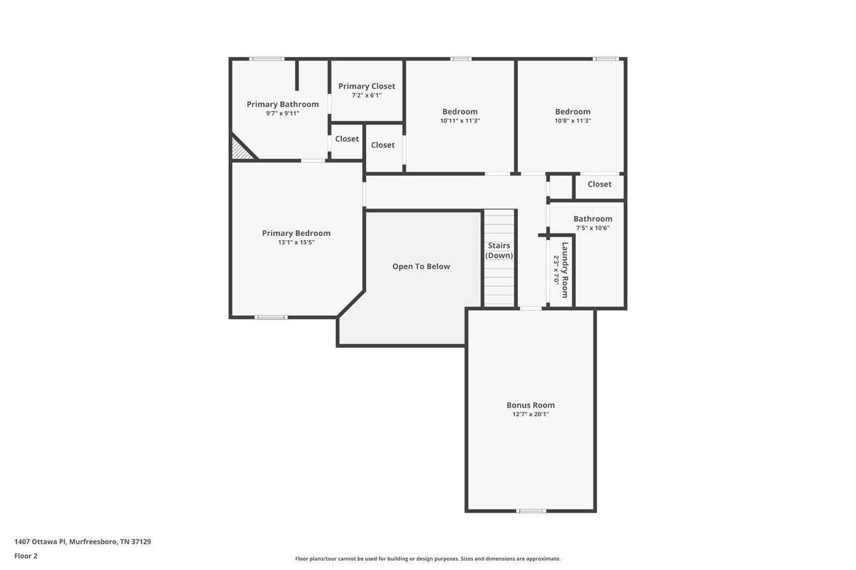 Second Floor layout-1407 Ottawa Place, Murfreesboro, TN 37129