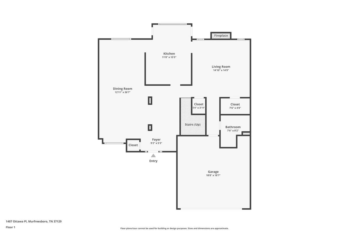 Main floor layout- 1407 Ottawa Place, Murfreesboro, TN 37129